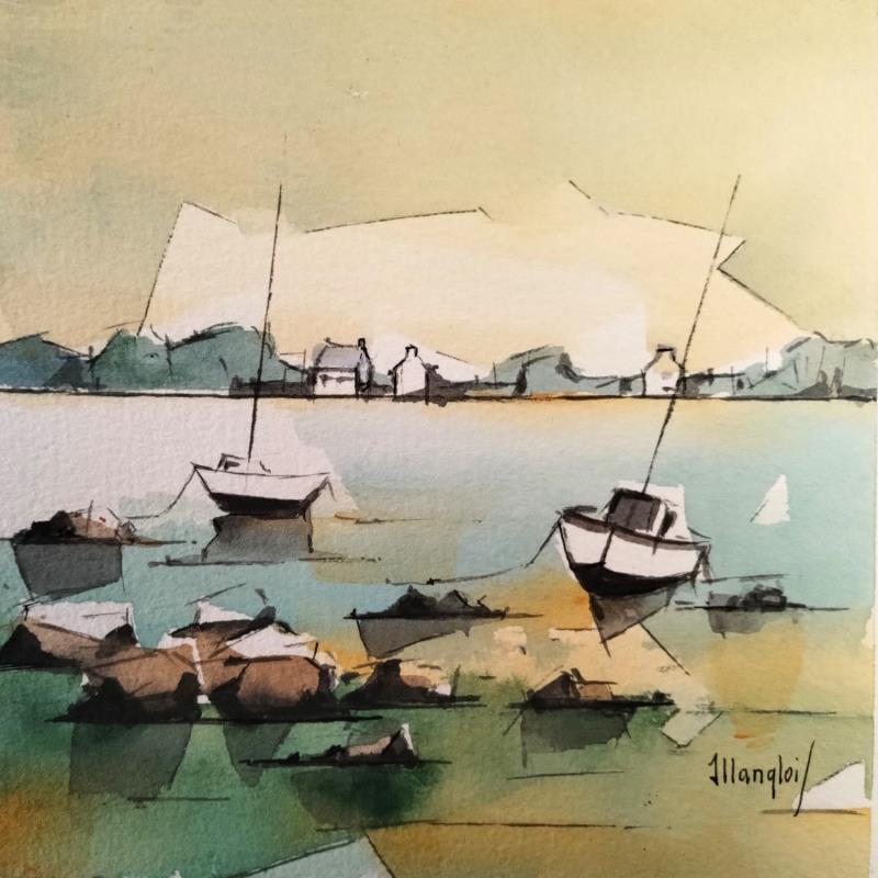 Painting Marée basse 1 by Langlois Jean-Luc | Painting Figurative Marine Watercolor