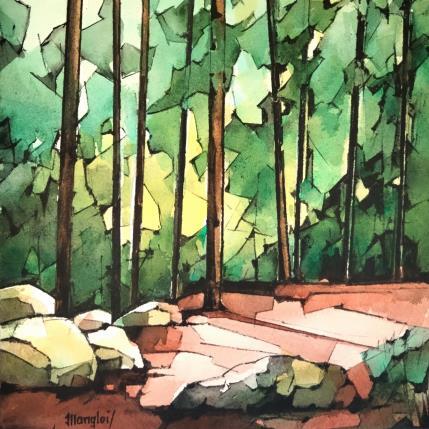 Painting Forêt by Langlois Jean-Luc | Painting Figurative Watercolor Nature