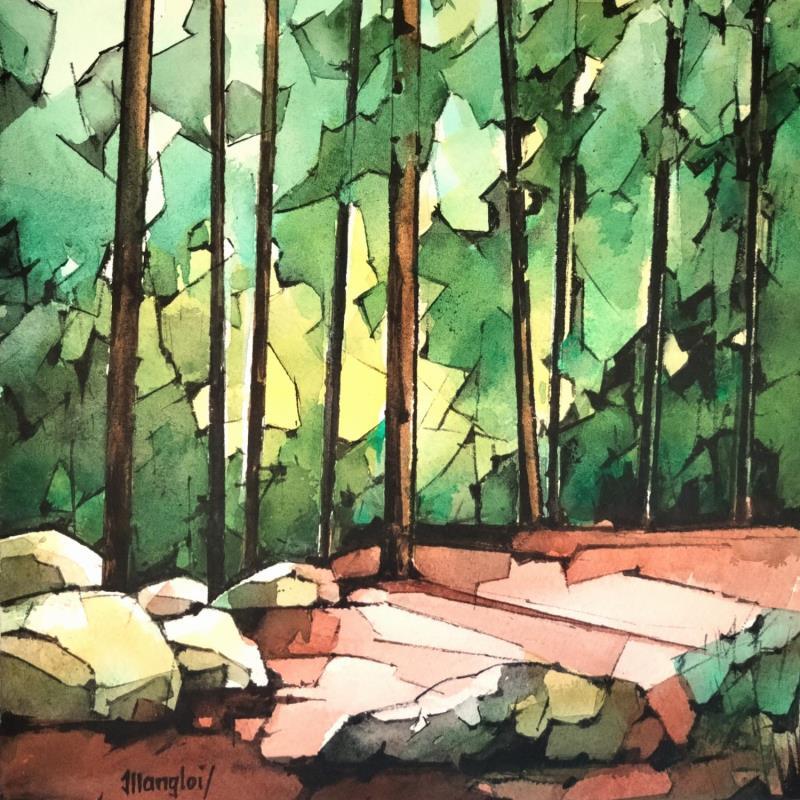 Painting Forêt by Langlois Jean-Luc | Painting Figurative Nature Watercolor