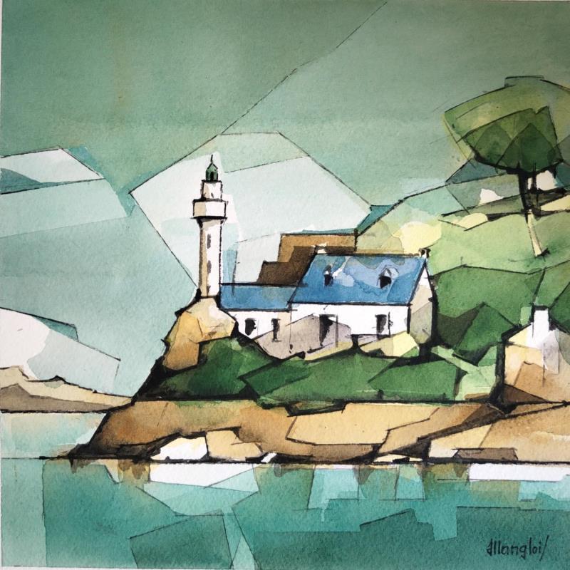 Painting Phare en Bretagne by Langlois Jean-Luc | Painting Figurative Watercolor Marine
