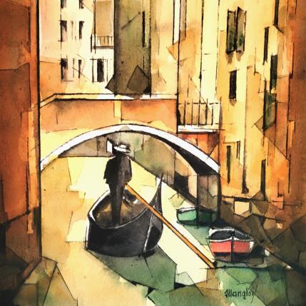 Painting Venise 2 by Langlois Jean-Luc | Painting Figurative Watercolor Urban