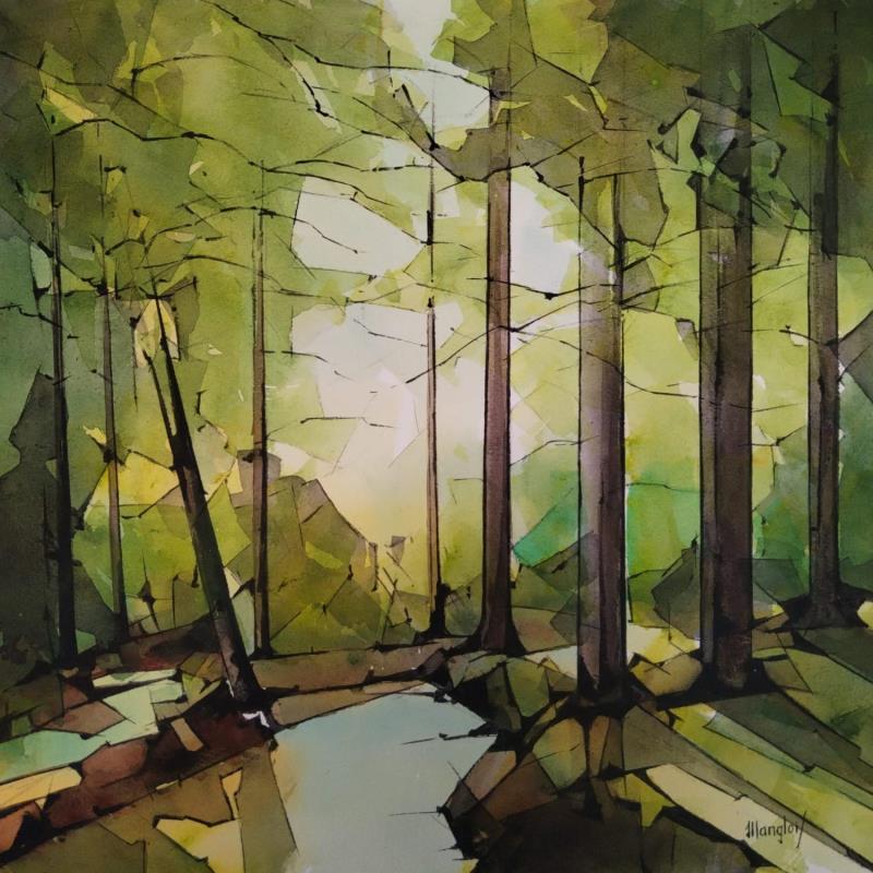 Gemälde Forêt von Langlois Jean-Luc | Gemälde Figurativ Aquarell Landschaften