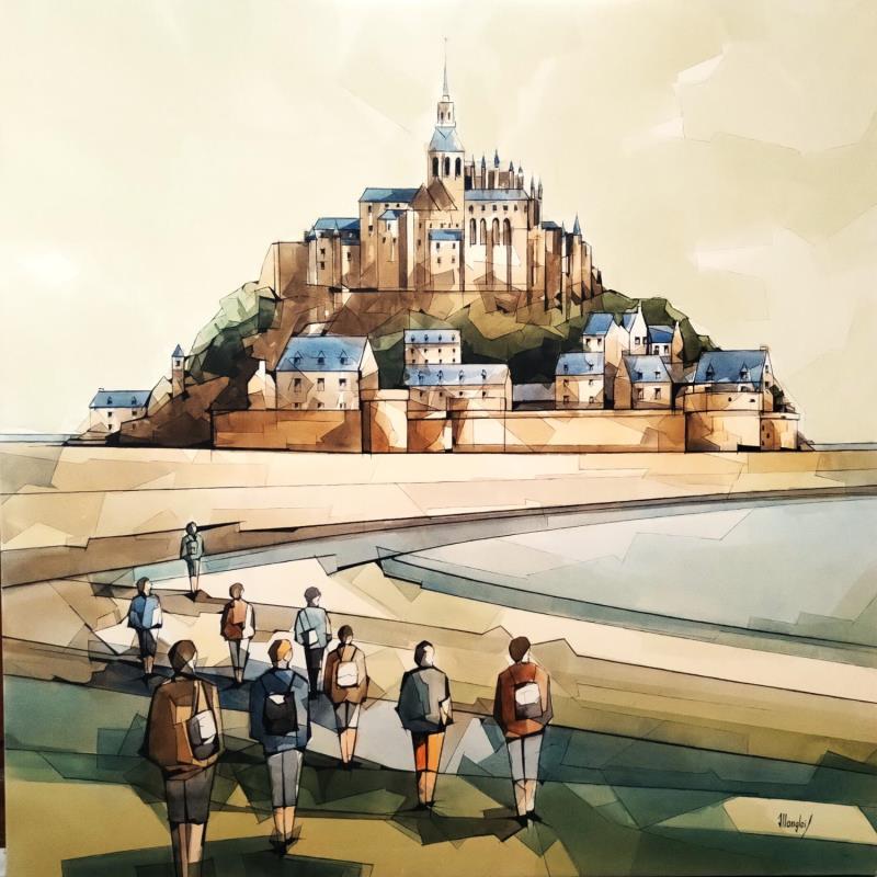 Painting MONT St MICHEL by Langlois Jean-Luc | Painting Figurative Watercolor Landscapes
