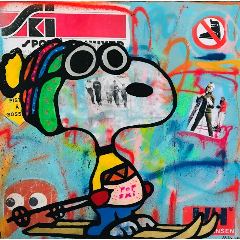 Gemälde Snoopy ski von Kikayou | Gemälde Pop-Art Pop-Ikonen Graffiti Acryl Collage