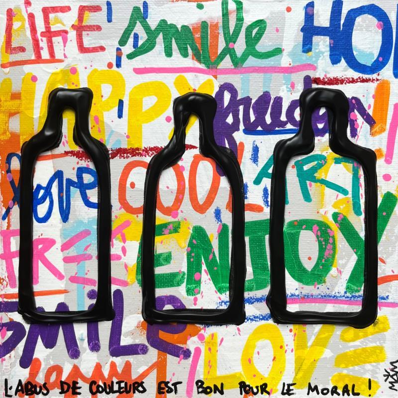 Peinture HAPPY BOTTLES par Mam | Tableau Pop-art Société Icones Pop Natures mortes Acrylique