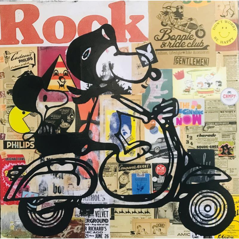 Peinture Snoopy vespa vintage par Kikayou | Tableau Pop-art Acrylique, Collage, Graffiti Icones Pop