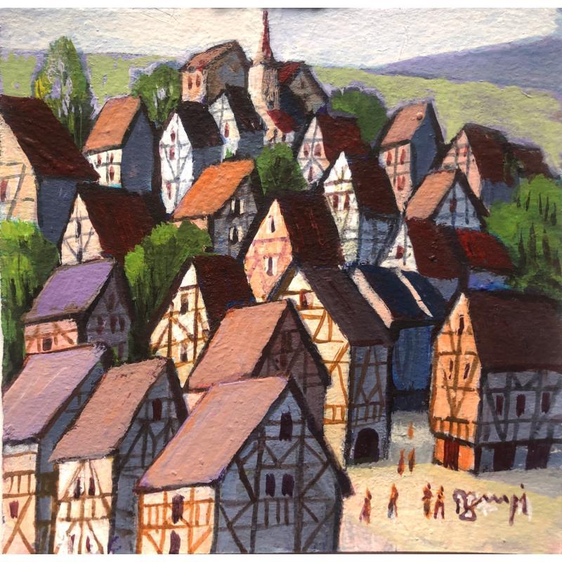Painting AP65 MAISONS ALSACIENNES by Burgi Roger | Painting Figurative Acrylic Architecture, Landscapes, Urban