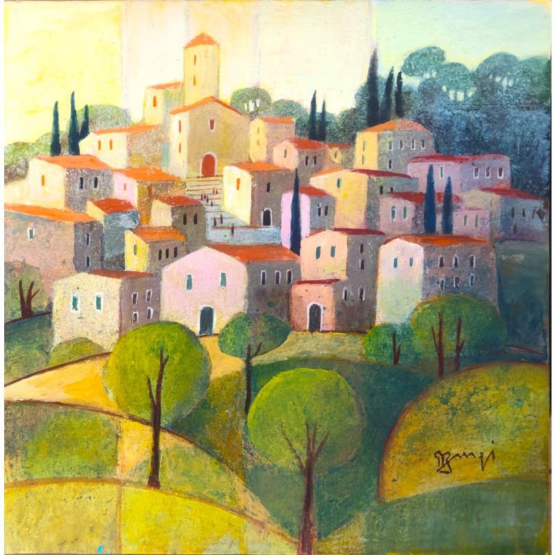 Painting AP84 VILLAGE SICILIEN by Burgi Roger | Painting Figurative Acrylic Architecture, Nature, Urban