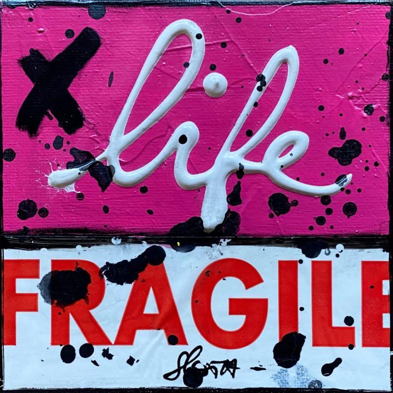 Painting Fragile life (rose) by Costa Sophie | Painting Pop-art Acrylic, Gluing, Upcycling