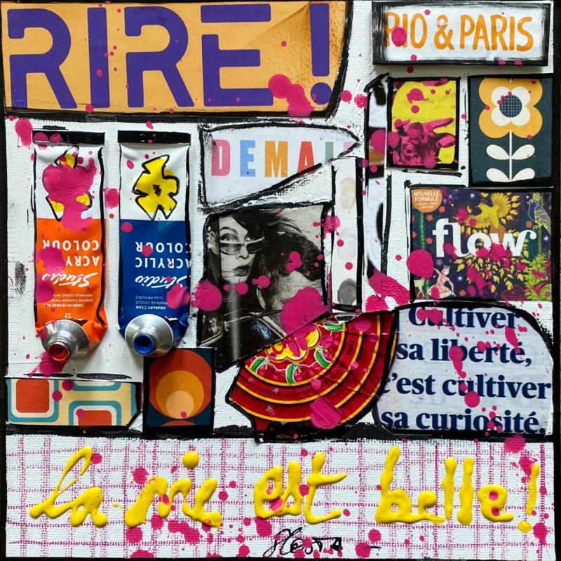 Gemälde La vie est belle ! von Costa Sophie | Gemälde Pop-Art Acryl, Collage, Upcycling Pop-Ikonen