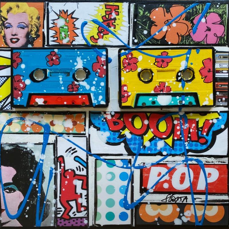 Peinture POP K7 par Costa Sophie | Tableau Pop-art Icones Pop Acrylique Collage Upcycling