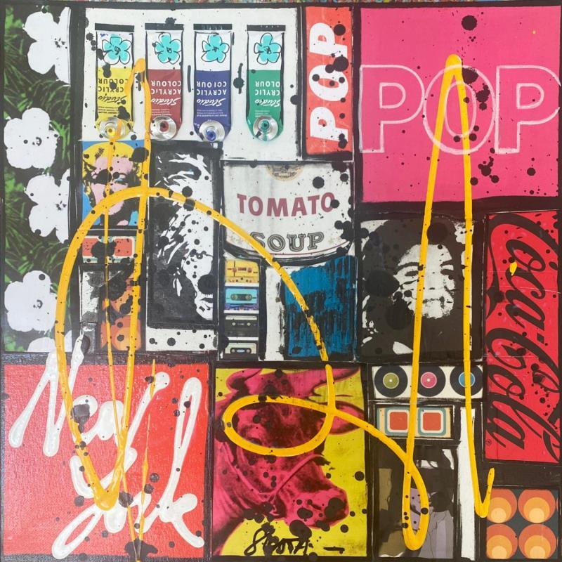 Painting POP NY (WARHOL) by Costa Sophie | Painting Pop-art Acrylic, Gluing, Upcycling Pop icons