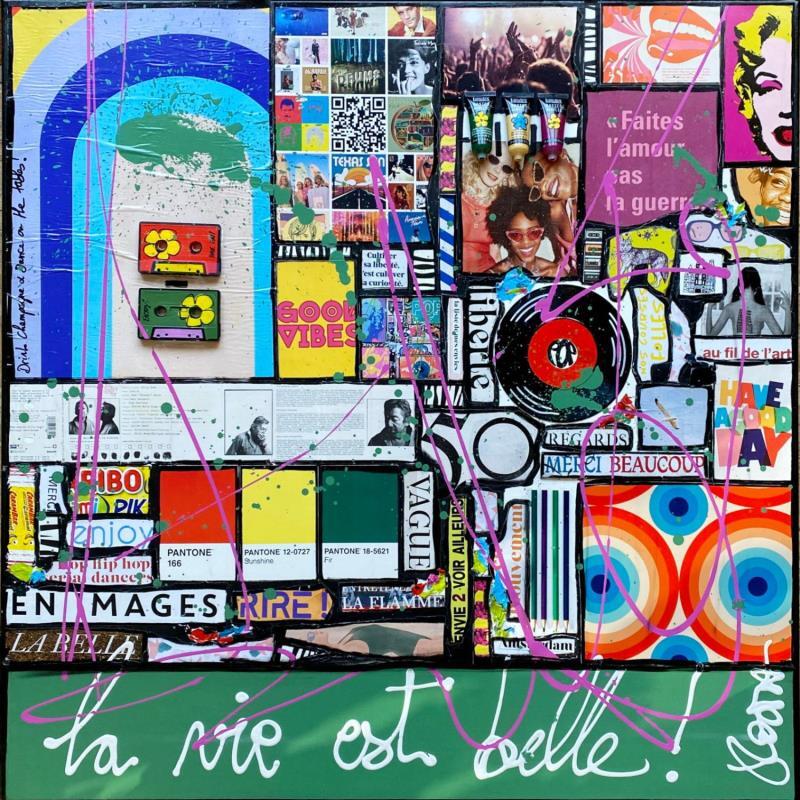 Gemälde La vie est belle von Costa Sophie | Gemälde Pop-Art Acryl Collage Upcycling