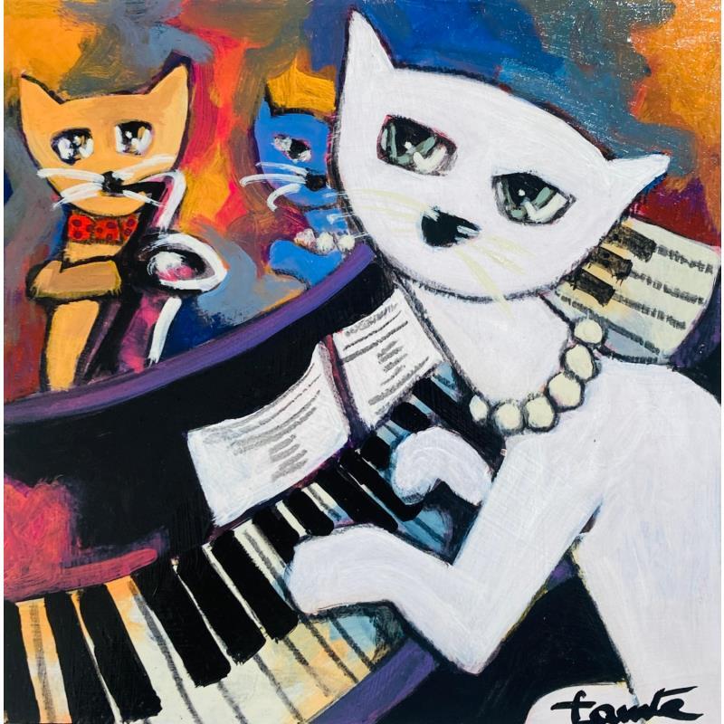Painting Perle au piano  by Fauve | Painting Figurative Acrylic Animals, Life style, Pop icons
