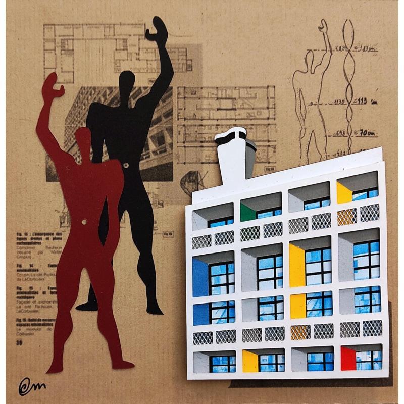 Painting Unité d'habitation le Corbusier - le Modulor by Marek | Painting Subject matter Acrylic, Cardboard, Gluing, Upcycling Architecture, Minimalist, Pop icons, Urban