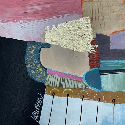 Peinture Champs d'automne par Lau Blou | Tableau Abstrait Acrylique, Carton, Collage, Feuille d'or, Papier