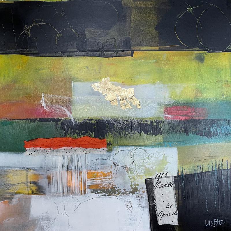 Painting Le ressenti dans la forêt by Lau Blou | Painting Abstract Acrylic, Cardboard, Gluing, Gold leaf, Textile
