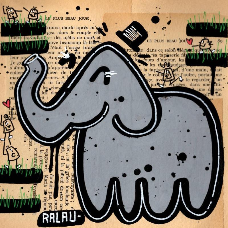 Peinture The happy elephant par Ralau | Tableau Street Art Acrylique, Posca Animaux