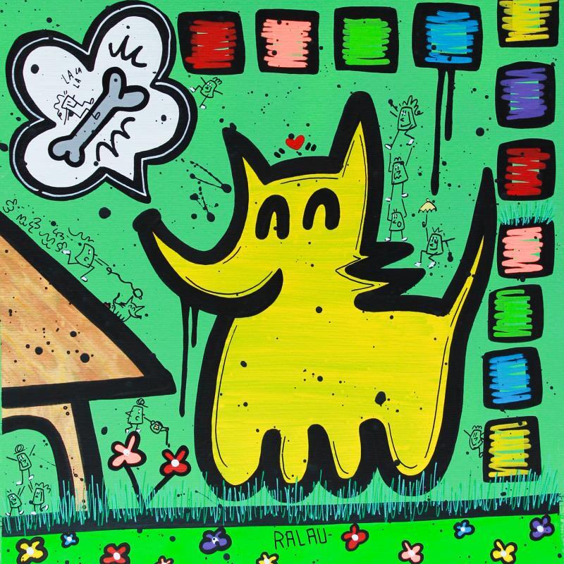 Painting I want my bone by Ralau | Painting Pop-art Acrylic, Posca Animals