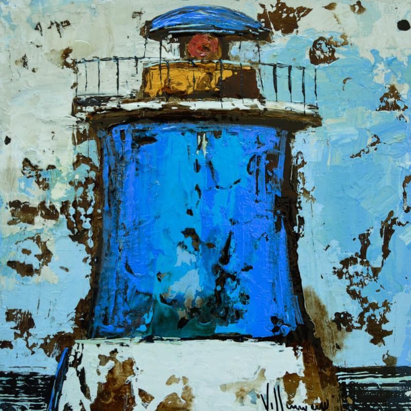 Painting Faro azul 2 by Villanueva Puigdelliura Natalia | Painting Figurative Oil Marine