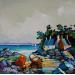 Gemälde Barques rouges et rochers von Cédanne | Gemälde Figurativ Landschaften Marine Öl Acryl