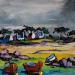 Painting Ciel gris et barques rouges  by Cédanne | Painting Figurative Landscapes Oil Acrylic