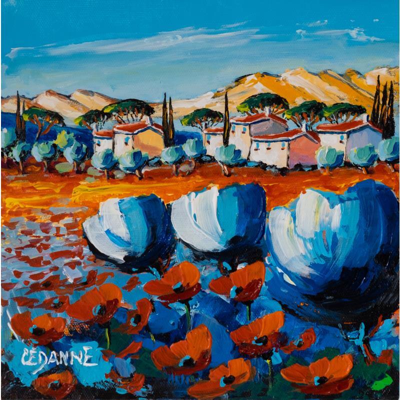 Gemälde Coquelicots et oliviers dans les Alpilles von Cédanne | Gemälde Figurativ Acryl, Öl Landschaften
