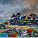 Peinture Ciel gris sur le petit port par Cédanne | Tableau Figuratif Paysages Marine Huile Acrylique