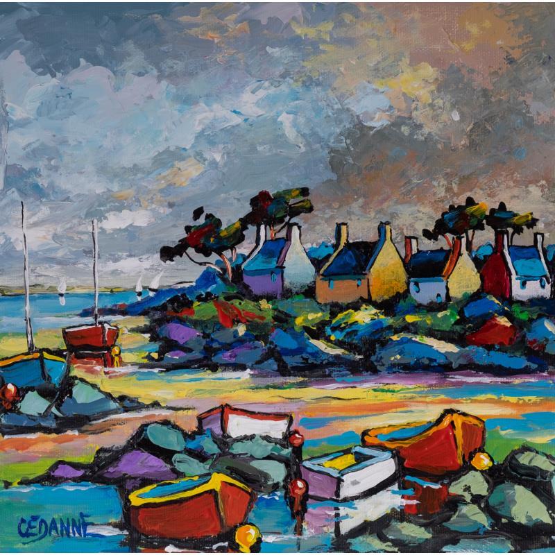 Painting Ciel gris sur le petit port by Cédanne | Painting Figurative Acrylic, Oil Landscapes, Marine