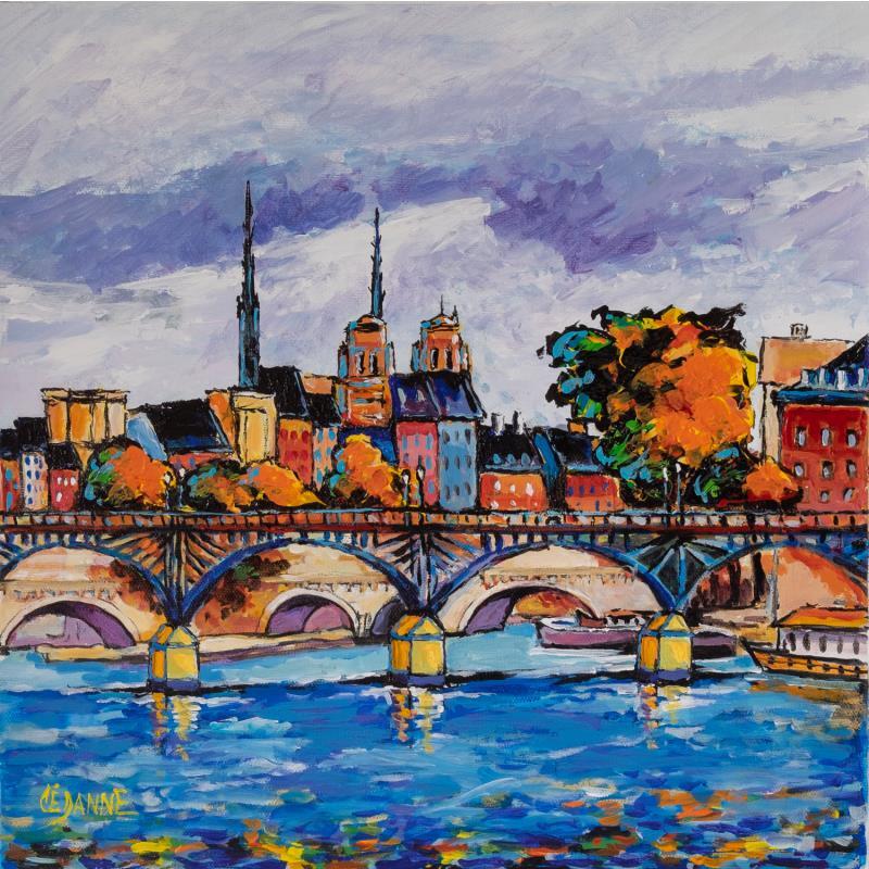 Painting Notre-Dame de Paris et le Pont des Arts en automne by Cédanne | Painting Figurative Acrylic, Oil Landscapes
