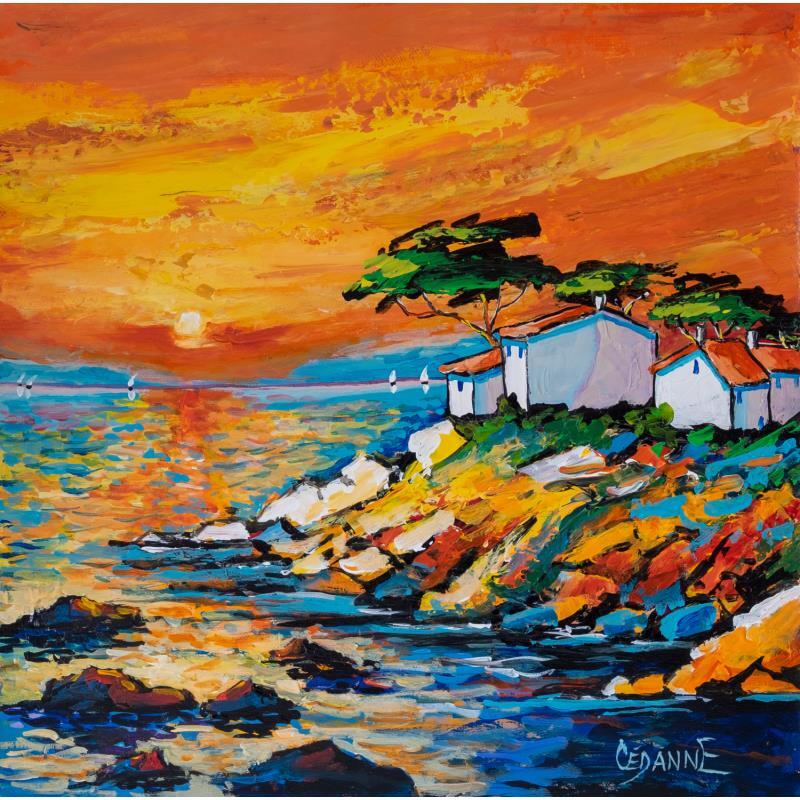 Gemälde Coucher de soleil sur la Côte d'Azur von Cédanne | Gemälde Figurativ Acryl, Öl Landschaften, Marine