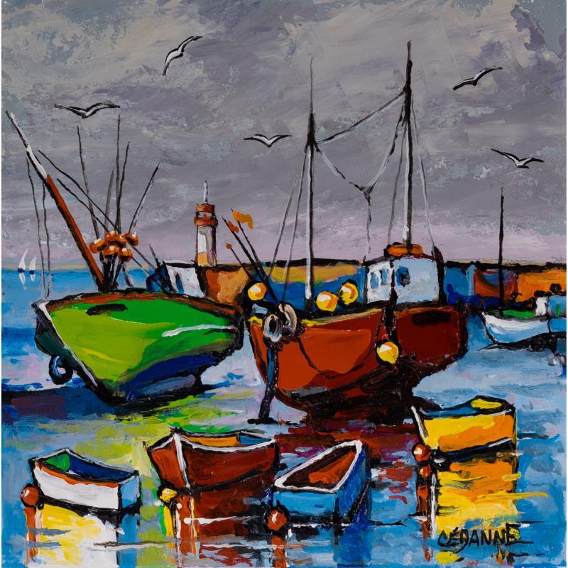 Painting Bateaux au port by Cédanne | Painting Figurative Acrylic, Oil Landscapes, Marine, Pop icons