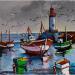 Peinture Vol de mouettes sur le port par Cédanne | Tableau Figuratif Paysages Marine Huile Acrylique