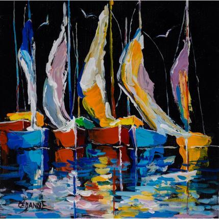 Painting Les voiliers au port by Cédanne | Painting Figurative Acrylic, Oil Landscapes, Marine