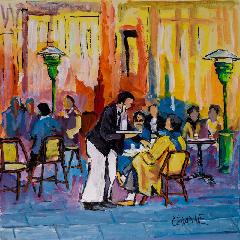 Painting Service en terrasse by Cédanne | Painting Figurative Acrylic, Oil Life style, Society, Urban