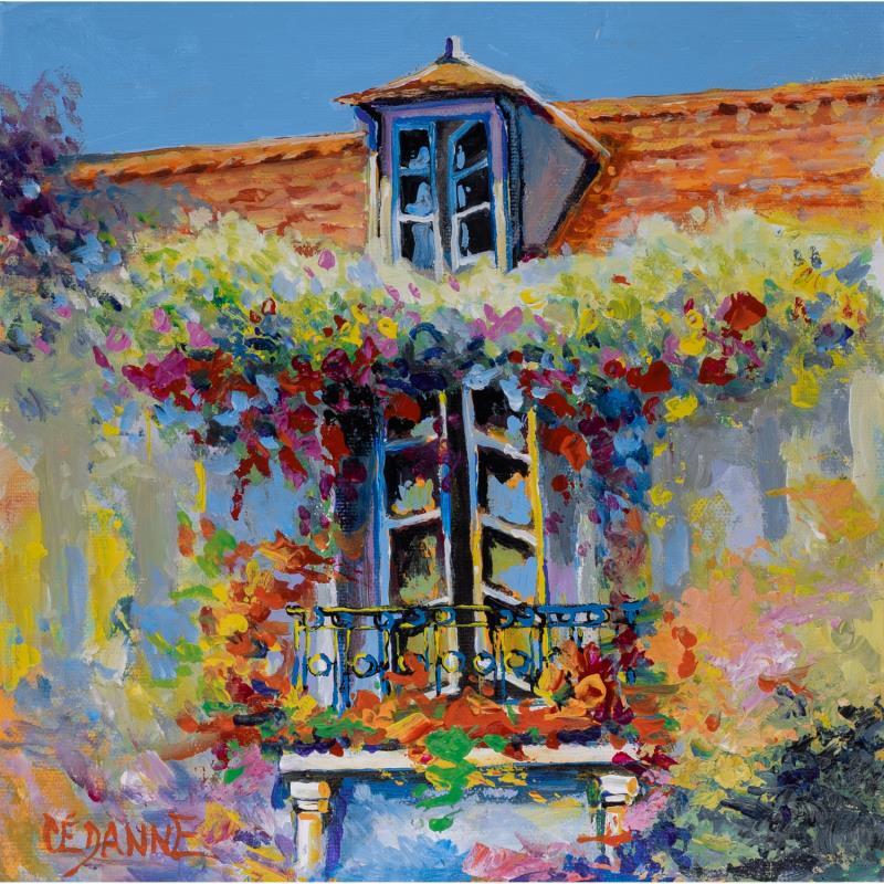 Painting Le balcon fleuri by Cédanne | Painting Figurative Acrylic, Oil Landscapes, Nature, Urban