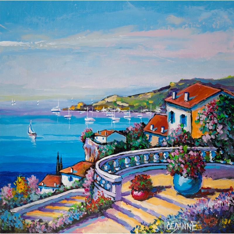 Peinture Balcon sur la Méditerranée par Cédanne | Tableau Figuratif Acrylique, Huile Paysages, Scènes de vie, Urbain