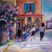 Peinture Détente en terrasse par Cédanne | Tableau Figuratif Paysages Urbain Scènes de vie Huile Acrylique