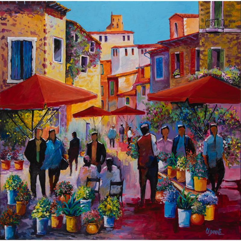 Painting Marché aux fleurs en Provence by Cédanne | Painting Figurative Acrylic, Oil Landscapes, Life style, Urban