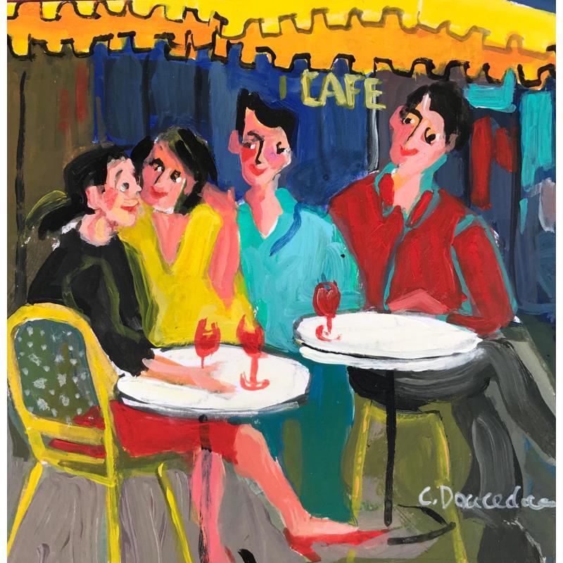 Peinture Amis au café par Doucedame Christine | Tableau Figuratif Scènes de vie Acrylique