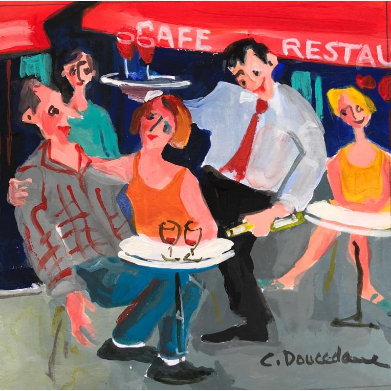 Peinture Café restaurant par Doucedame Christine | Tableau Figuratif Scènes de vie Acrylique