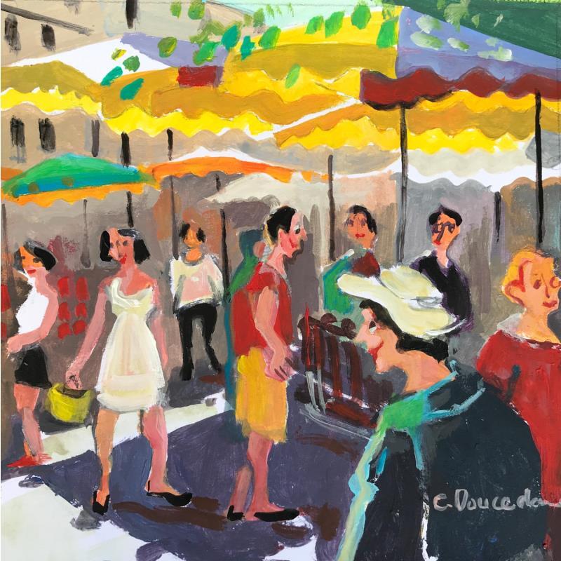 Peinture Le marché par Doucedame Christine | Tableau Figuratif Scènes de vie Acrylique