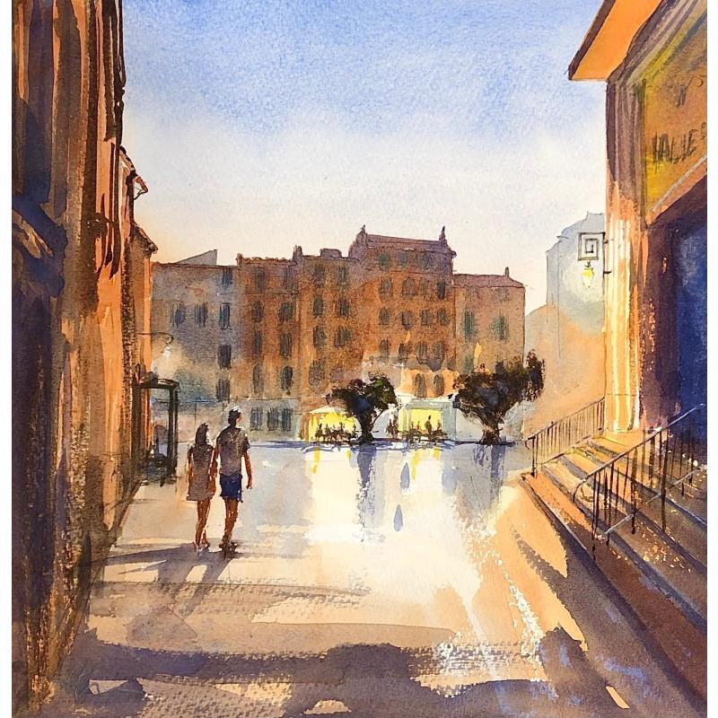 Painting Place Vincent Raspail, Toulon by Jones Henry | Painting Figurative Watercolor