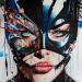 Gemälde Bat Girl von Caizergues Noël  | Gemälde Pop-Art Porträt Pop-Ikonen Acryl Collage Papier