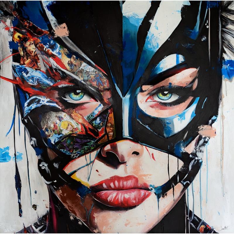 Painting Bat Girl by Caizergues Noël  | Painting Pop-art Acrylic, Gluing, Paper Pop icons, Portrait