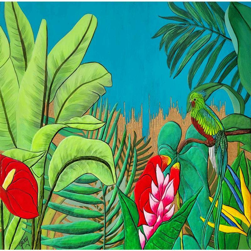 Peinture QUETZAL DU PANAMA par Geiry | Tableau Matiérisme Acrylique, Bois, Pigments, Poudre de marbre Animaux, Nature