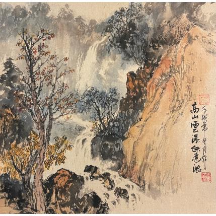 Gemälde High mountains and waterfall  von Yu Huan Huan | Gemälde Figurativ Tinte Landschaften, Natur
