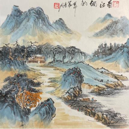 Peinture Spring lake fishing  par Yu Huan Huan | Tableau Figuratif Encre Nature, Paysages
