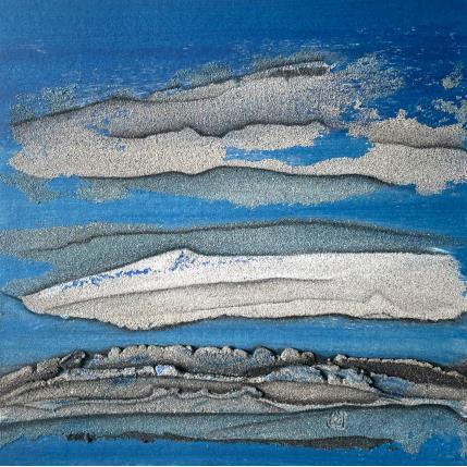 Peinture Carré Grain de Sable Bleu III par CMalou | Tableau Matiérisme Sable Minimaliste