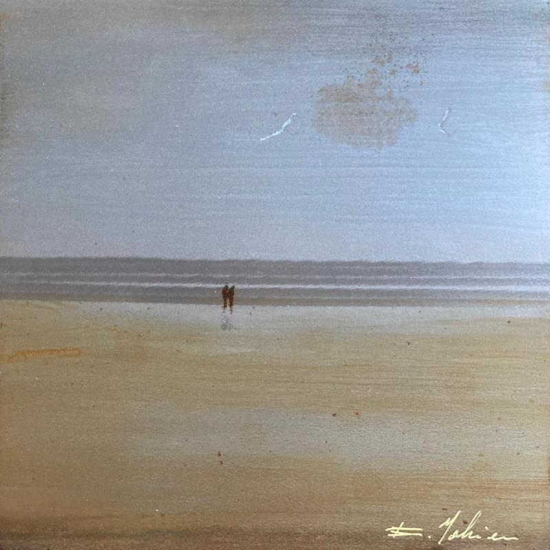 Peinture Couple plage du Lido par Mahieu Bertrand | Tableau Art Singulier Paysages Marine Métal